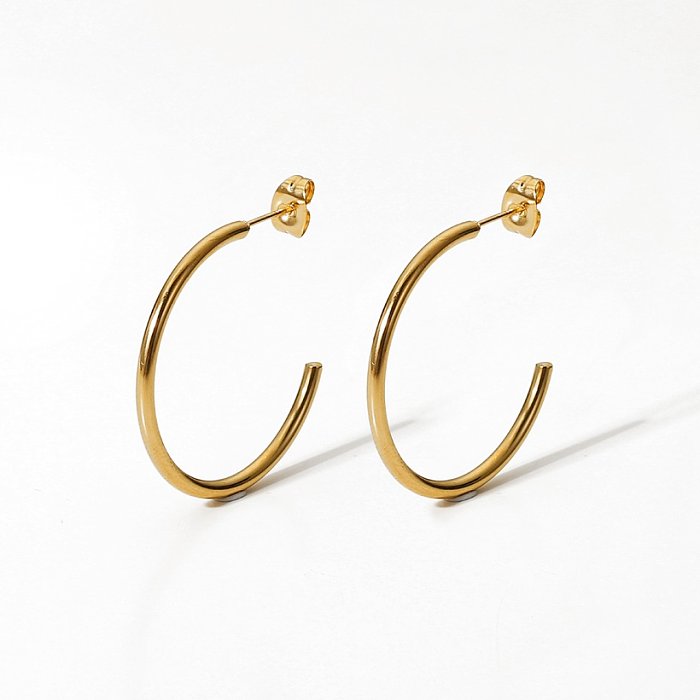 simple 30mm18K gold stainless steel Ctype womens earrings