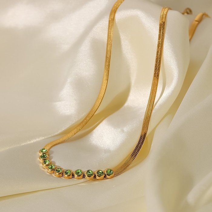 Runde Halskette aus Edelstahl im Vintage-Stil, mit Zirkon-Edelstahl-Halsketten