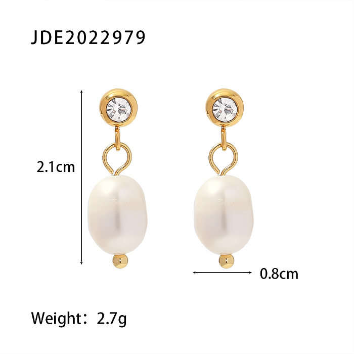 Pendientes colgantes de acero inoxidable con diseño geométrico elegante Pendientes de acero inoxidable con perlas chapadas en oro