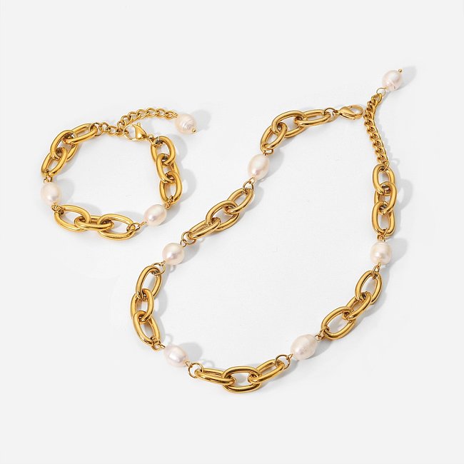 Womens Fashion Simple Style Geometric Edelstahl Künstliche Perlen Armbänder