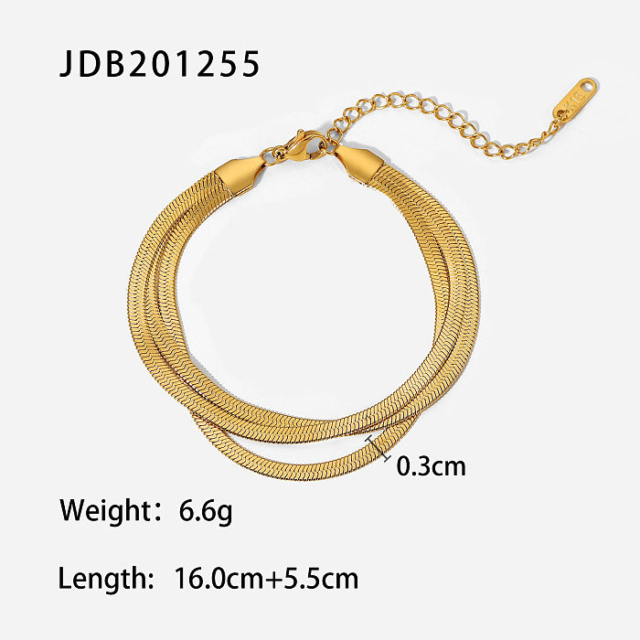 simple ThreeLayer Flat Snake Bone Chain 18K Gold Plated Stainless Steel Bracelet