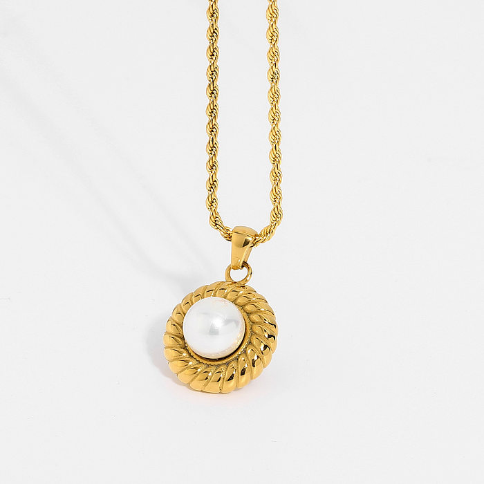 Croissant de aço inoxidável de ouro 18k pingente de concha natural colar de pérolas atacado jóias