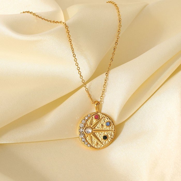 Fashion Stainless Steel 18K Gold Sun Moon Embossed Necklace