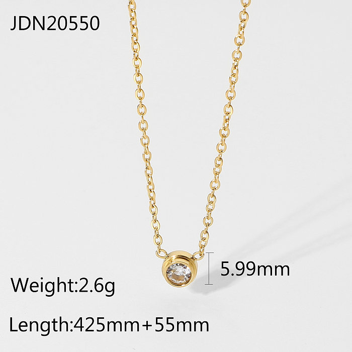 18K simples mini redondo zircão colar de aço inoxidável atacado jóias