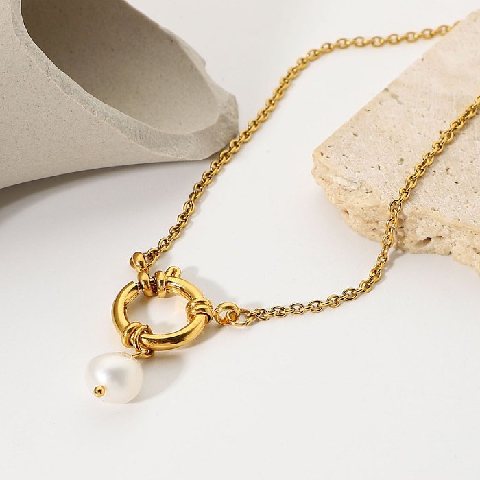 Round spring clasp sailor clasp stainless steel jewelry freshwater pearl pendant necklace