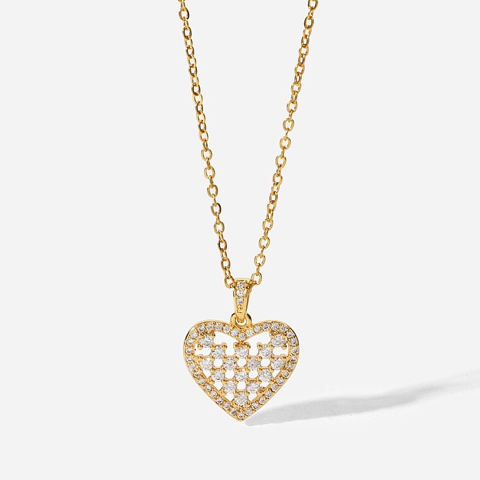 European and American 18K Goldplated Cubic Zircon Heart Pendant Stainless Steel Necklace Jewelry