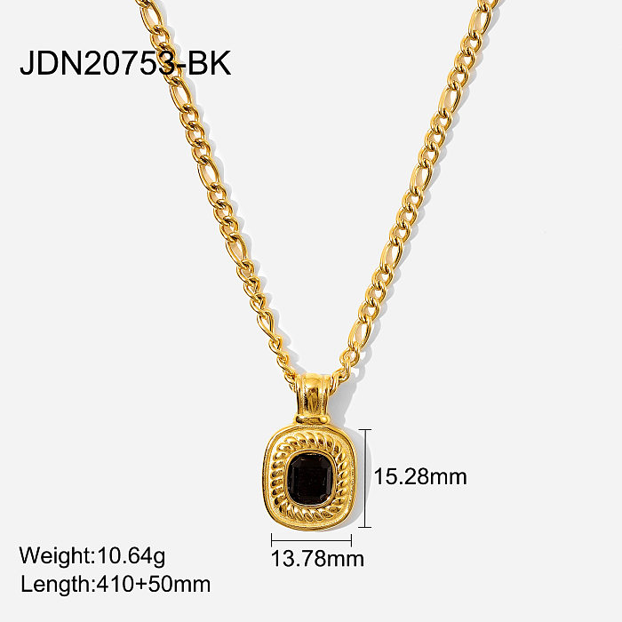 European and American Ins Same Necklace Stainless Steel Jewelry 18K Gold Rectangular Chamfering Color SemiPrecious Stone Pendant Necklace for Women