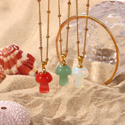 Fashion creative stone mushroom pendant necklace 18K gold stainless steel
