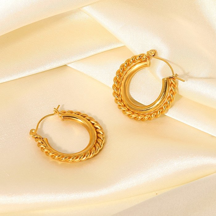 Fashion Twist CShaped Double Layer Womens Geometric 18K Gold Stainless Steel Earrings