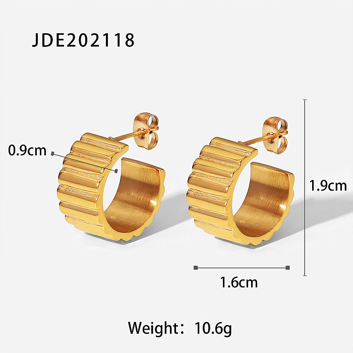 New 18K Gold plated Wide Thread CShaped Stainless Steel Earrings