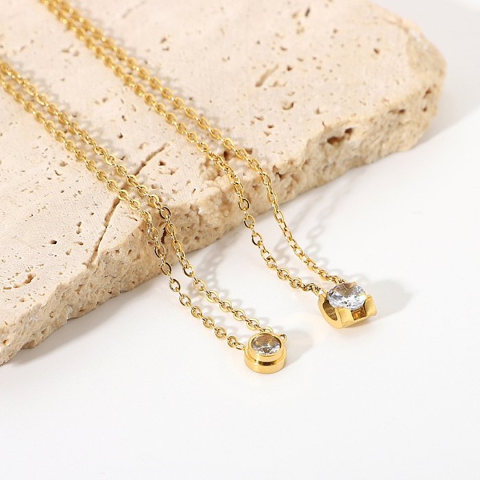 18K Art- und Weiseeinfacher Minizirkon-runder Edelstahl-Halsketten-Großverkaufschmucksachen