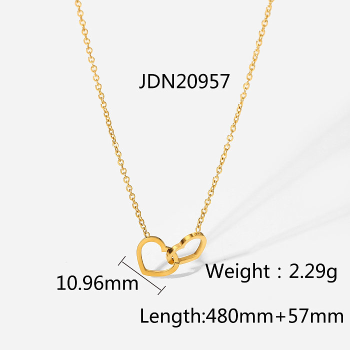 colar de anel de coração duplo de aço inoxidável de ouro 18k simples atacado