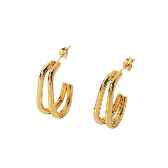 goldplated stainless steel double Cshaped hoop earrings