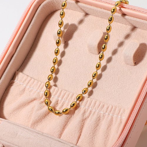 Retro Hollow Oval Bean Bean Chain Stainless Steel Necklace Wholesale jewelry