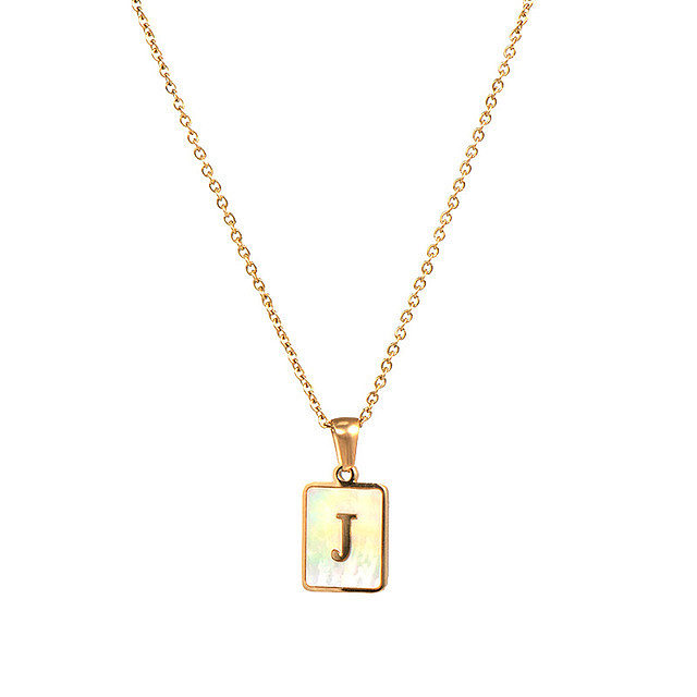 Collier en acier inoxydable avec lettre à la mode et coquille rectangulaire en or 18 carats