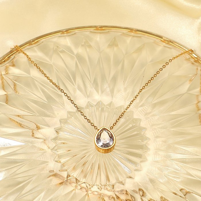Romantic dropshaped zircon pendant stainless steel necklace jewelry accessories