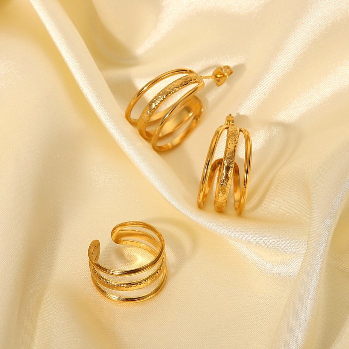 fashion 18K goldplated stainless steel Cshaped line earrings ring