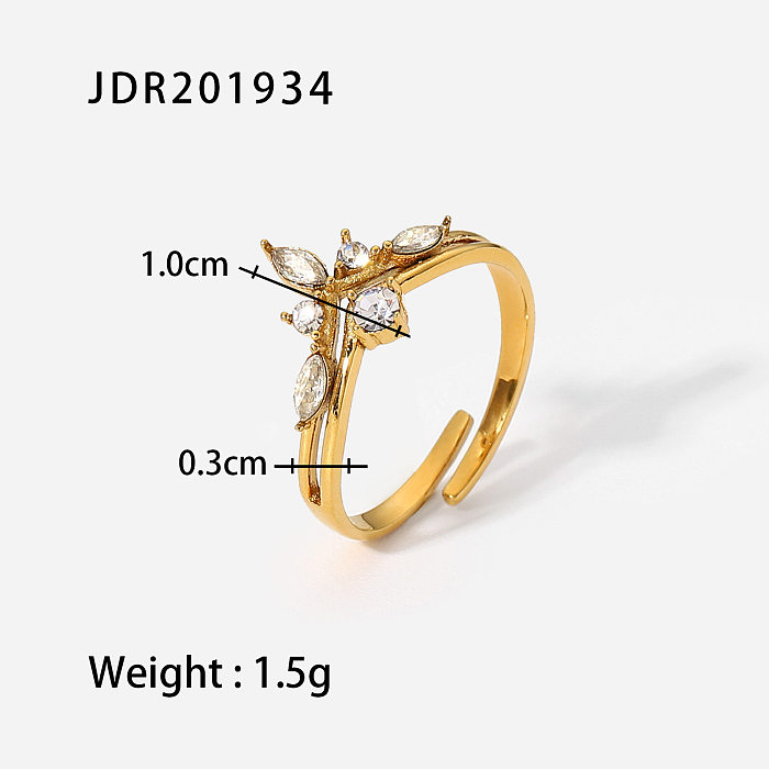 Art- und Weisegeometrischer Blumenedelstahl-offener Ring-Überzug Zirkon-Edelstahl-Ringe