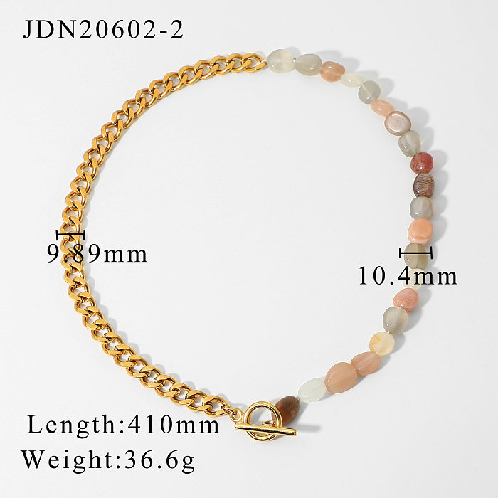 wholesale jewelry colorful natural stone beaded splicing chain stainless steel necklace jewelry