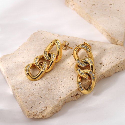 Brincos de personalidade nova moda em aço inoxidável banhado a ouro 18k brincos de corrente de diamantes joias da moda