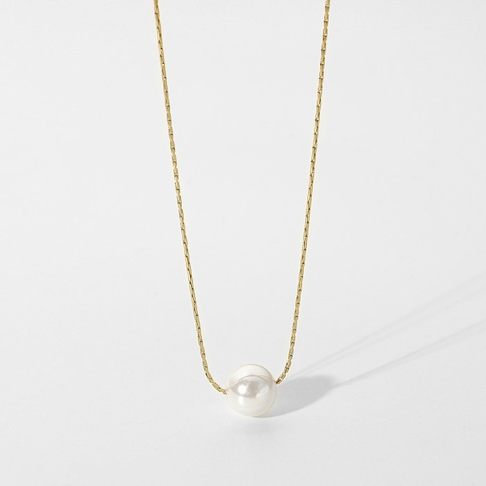 simple 14K stainless steel single pearl pendant necklace