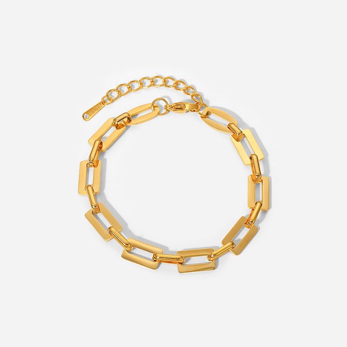 Bracelet à chaîne creuse en trombone en acier inoxydable à maillons carrés simples