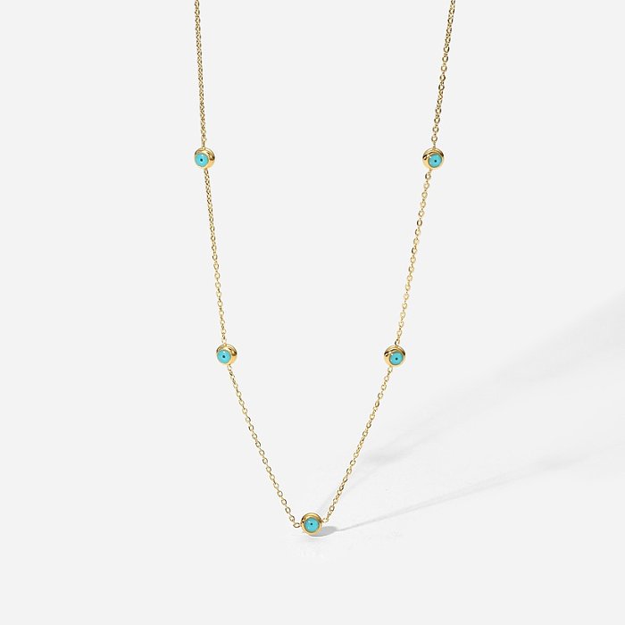 nouveau collier fin de perles de turquoise en acier inoxydable plaqué or 18 carats