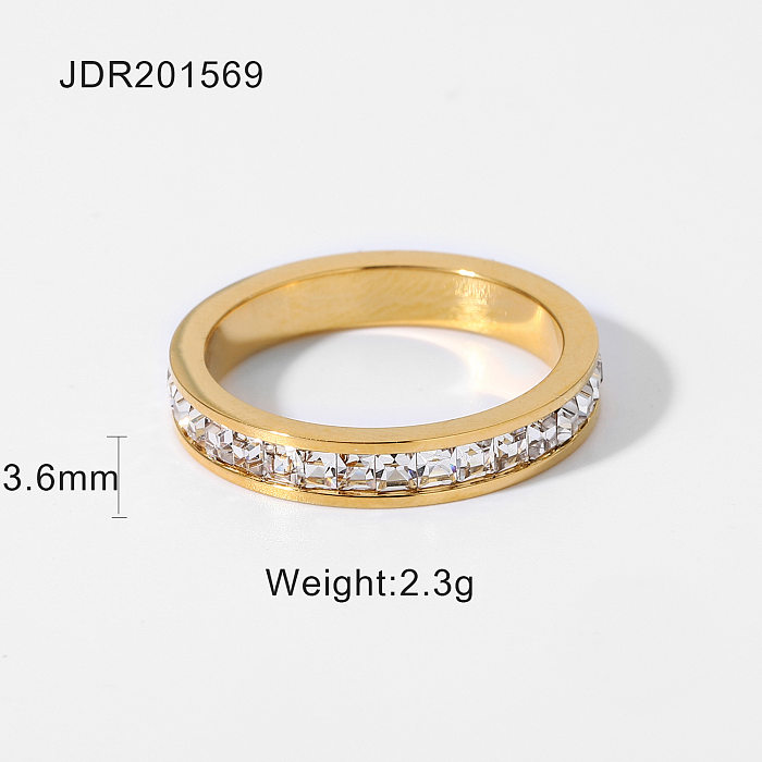 Atacado moda 18K banhado a ouro zircão jóias de anel de aço titânio embutido