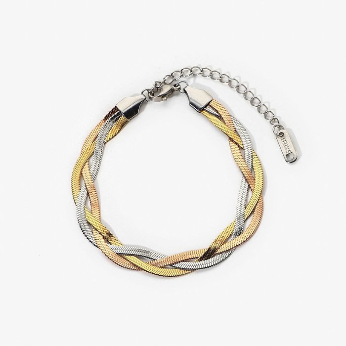 fashion simple stainless steel plated 18k gold threestrand snake chain winding bracelet