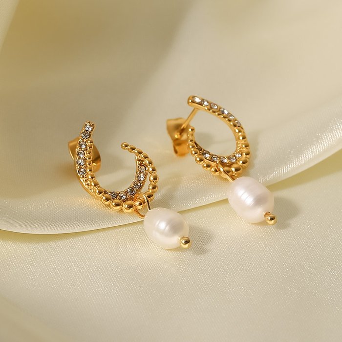 Art- und Weisegeometrische Edelstahl-Ohrringe legen künstliche Perlen Zirkon-Edelstahl-Ohrringe ein