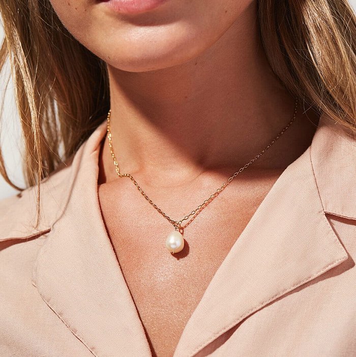 Bijoux en gros de collier de chaîne d'acier inoxydable de perle simple de la mode 18K
