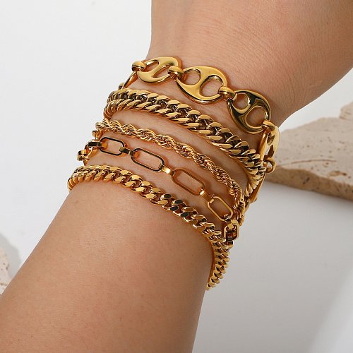 Joyería Pulsera de cadena cubana Serpiente plana apilada Pulsera de acero inoxidable chapada en oro de 18 quilates