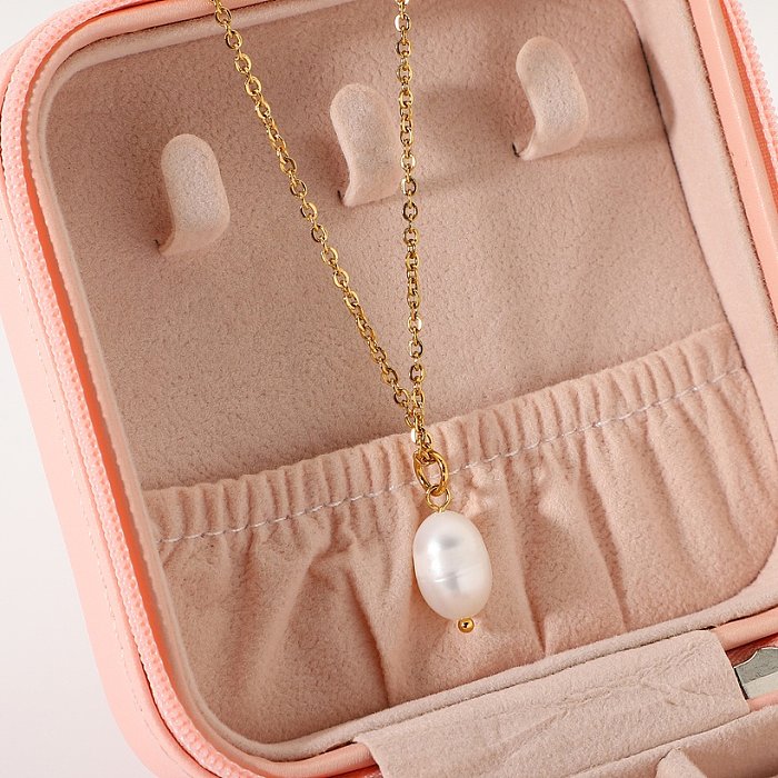 18 Karat Art und Weise einzelne Perle Edelstahlkette Halskette Großhandel Schmuck