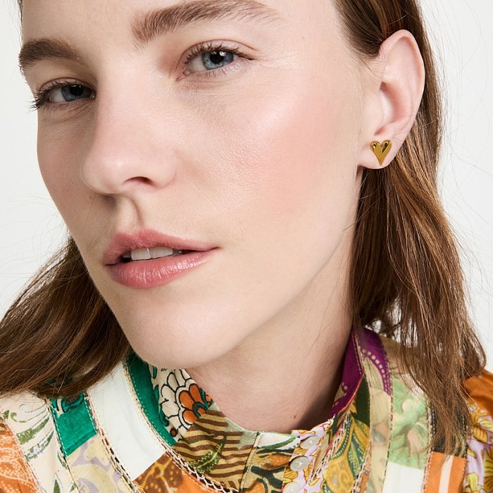 Nouvelle mode 14K plaqué or en acier inoxydable coeur pendentif boucles d'oreilles bijoux pour femmes