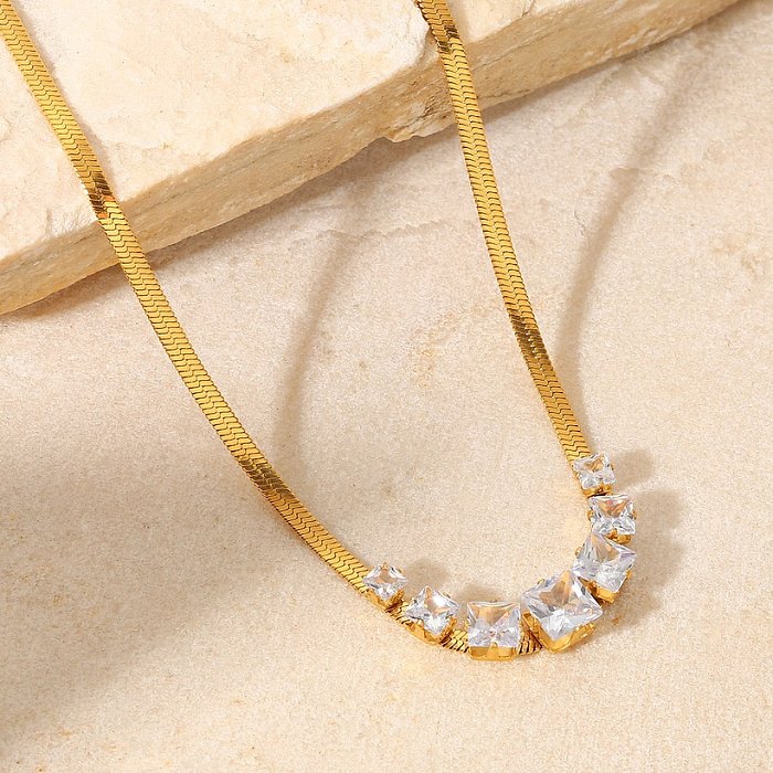 New Style 18K Gold plated Square Zircon stainless steel Snake Chain Necklace
