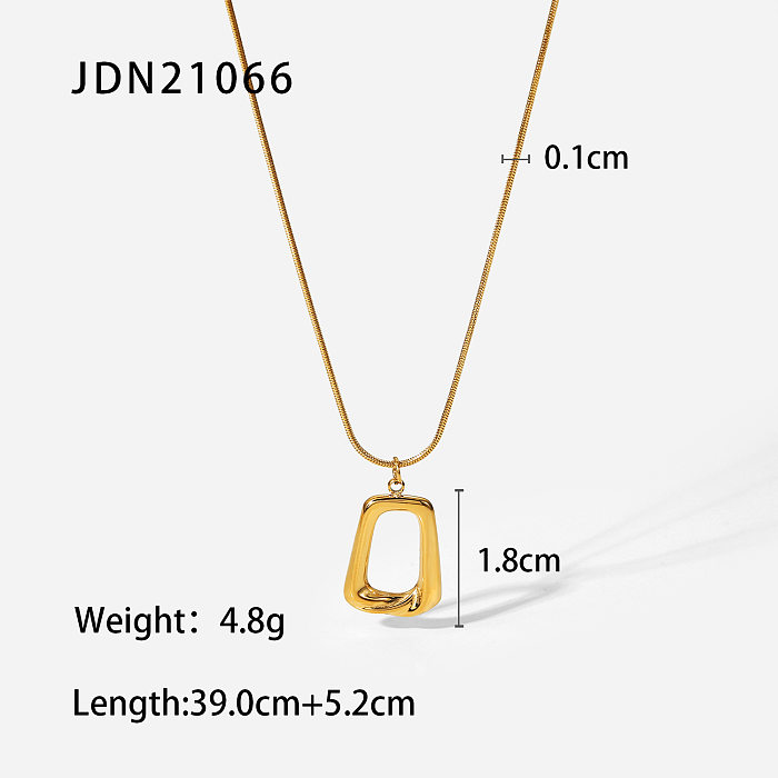 New Retro Stainless Steel 18K Gold Plated Hollow Trapezoidal Pendant Necklace