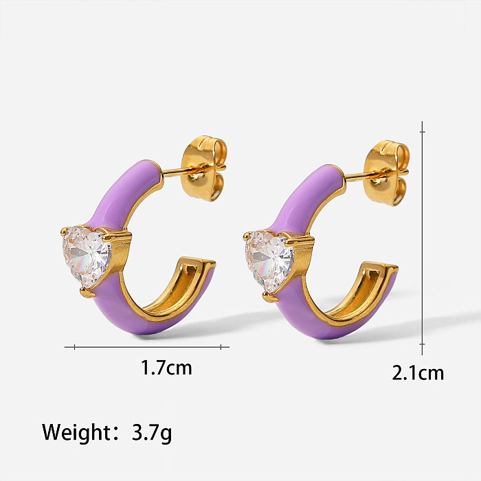 Boucles d'oreilles géométriques en acier inoxydable Zircon en acier inoxydable pour femmes élégantes à la mode Boucles d'oreilles en acier inoxydable