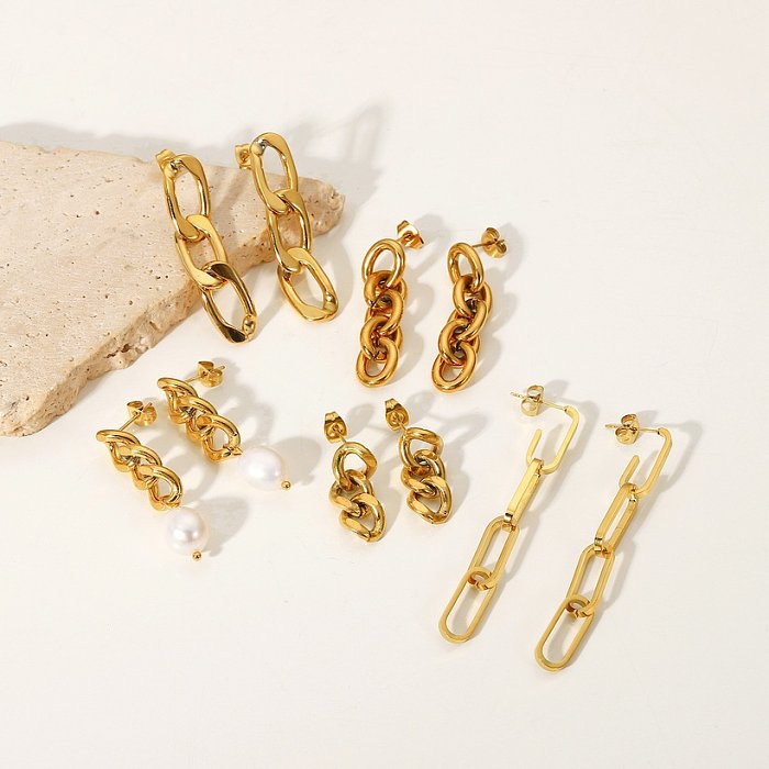 simple titanium steel earrings long Cuban chain earrings 18k gold ladies jewelry