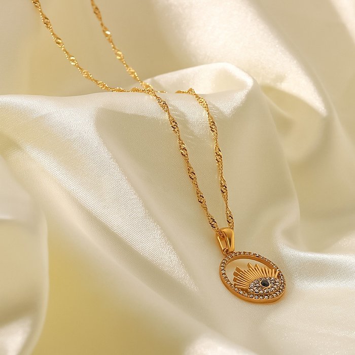 Fashion Eye Stainless Steel Pendant Necklace Gold Plated Zircon Stainless Steel Necklaces