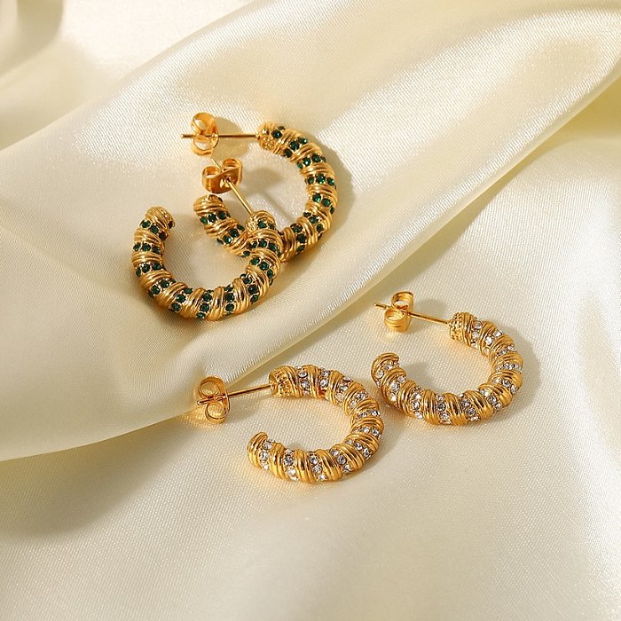 Fashion Circle Stainless Steel Ear Studs Gold Plated Zircon Stainless Steel Earrings