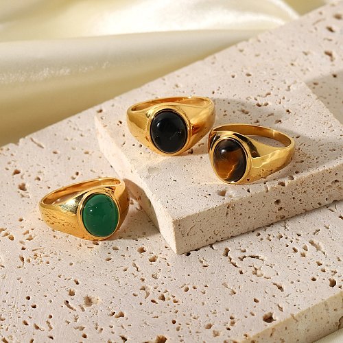 Fashion Stainless Steel Metal Oval Tiger Eye Stone Ring Wholesale