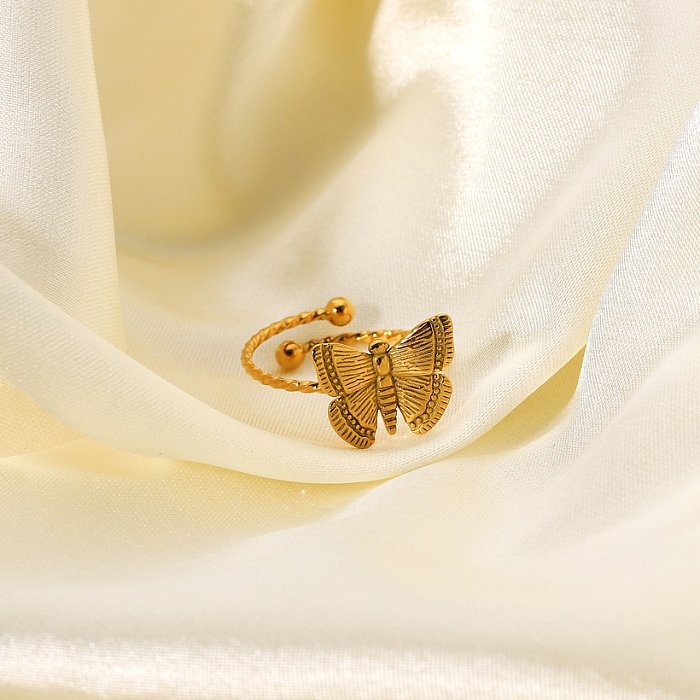 Bague papillon réglable en acier inoxydable plaqué or 18 carats bijoux en gros