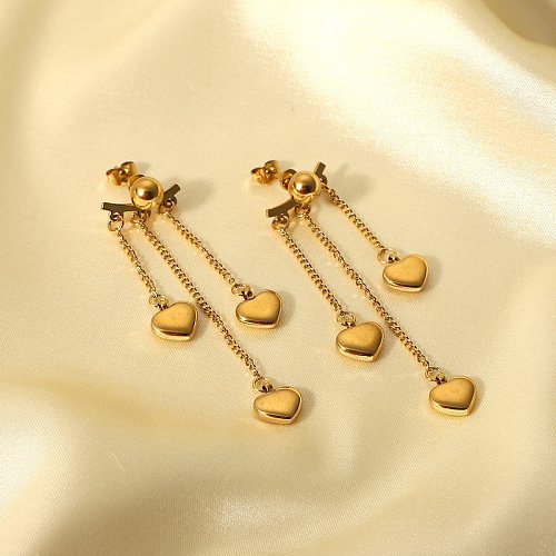 Brincos de borla pingente em forma de coração de aço inoxidável galvanizado a ouro fashion 14K