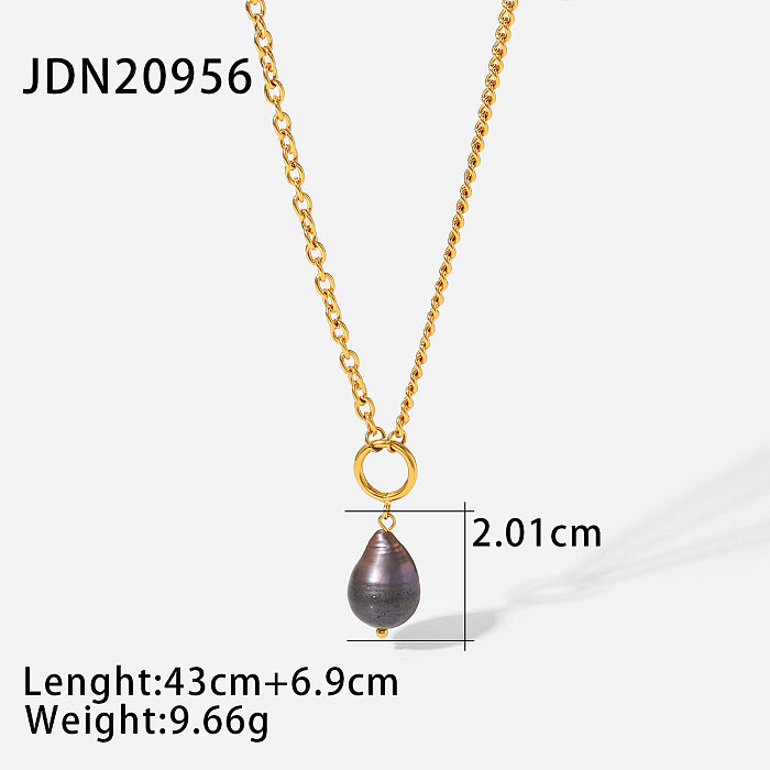 Fashion Black Pearl Pendant 18K Gold Plated Stainless Steel Necklace