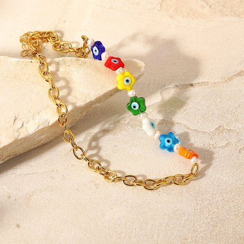 New Fashion Style 18K Gold plated Stainless Steel Colored Glaze Flower Stitching Cross Chain Necklace