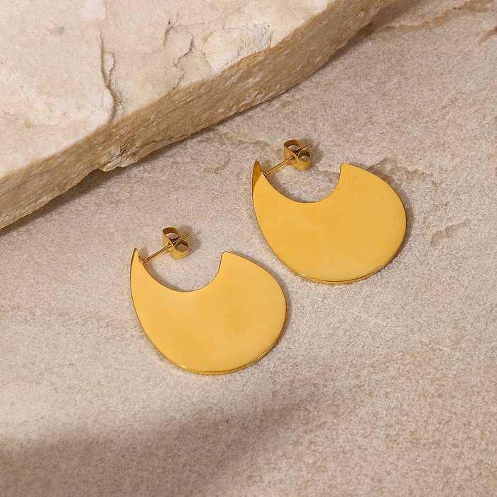 New Fashion Simple 18K Golden Smooth Drop Shape round Stainless Steel Earrings