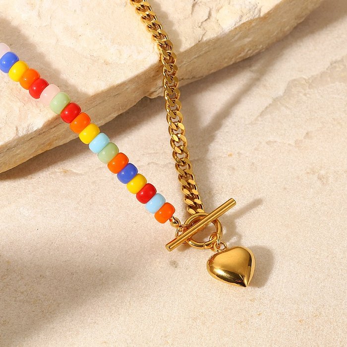 Corrente de elo cubano de cerâmica colorida estilo INS 18k ouro XNUMXk fivela amor pingente colar de aço inoxidável acessórios para pescoço feminino