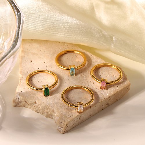 edelstahl mode gold weißen rechteckigen zirkon exquisite ring
