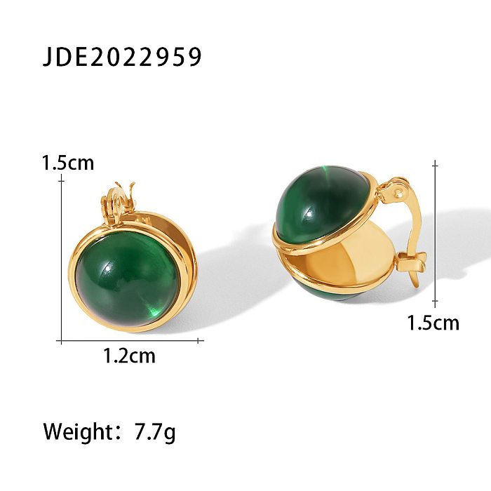 Fashion Solid Color Stainless Steel Earrings Gold Plated Glass Stainless Steel Earrings