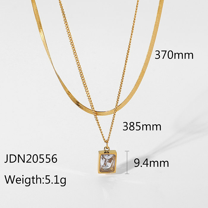 Corrente de cobra de dupla camada de aço inoxidável 18K mini colar quadrado de cristal Atacado joias